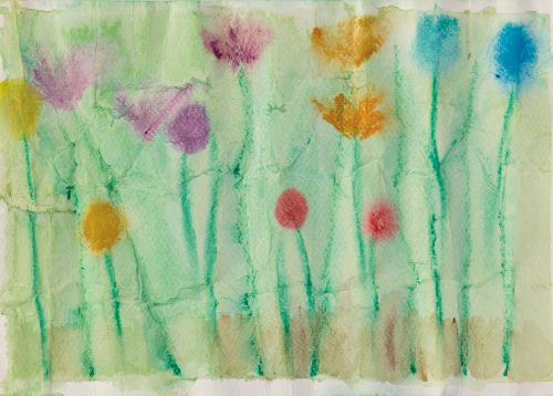 Mit Wasserfarben gemaltes Bild einer bunten Blumenwiese